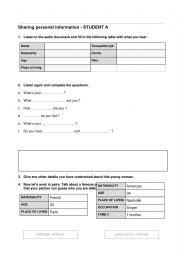 English Worksheet: Sharing personal information