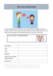 English Worksheet: My new classmate