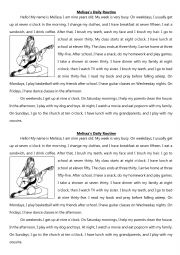 English Worksheet: Melissa - Daily Routine.