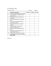 English Worksheet: SELF ASSESSMENT FORM