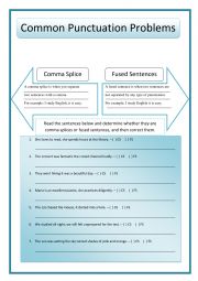 English Worksheet: Comma Splice and Fused Sentence