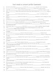 English Worksheet: B1-B2 Past simple v present perfect 