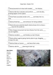 English Worksheet: Hunger Games - Series of events Ch 17 - 20