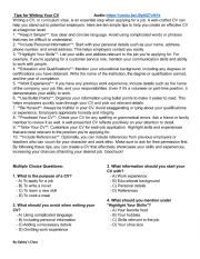 English Worksheet: TIPS FOR WRITING YOUR RESUME