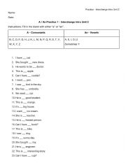 English Worksheet: A or An Practice