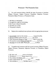 English Worksheet: Pronouns and the Possessive Case