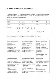 English Worksheet: A name, A number