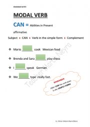 English Worksheet: CAN for abilities