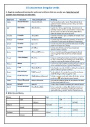 English Worksheet: 15 UNCOMMON IRREGULAR VERBS