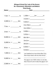 English Worksheet: Meters and Kilometers