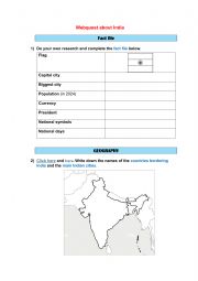 English Worksheet: Webquest about India