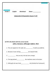 English Worksheet: Independent & Independent clauses 