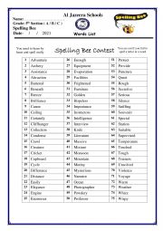 English Worksheet: Spelling Bee