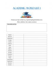 English Worksheet: Academic Word List Worksheet 1