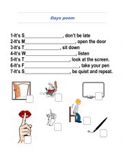 English Worksheet: Days and Months poems