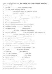 English Worksheet: A2+-B1 10 adverbial clauses 2