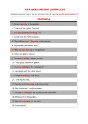 English Worksheet: pairwork present continuous