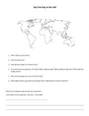 English Worksheet: My First Day in the US