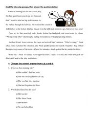 English Worksheet: Reading Comprehension, a story