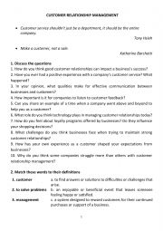 English Worksheet: CUSTOMER RELATIONSHIP MANAGEMENT