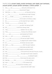 English Worksheet: A2+-B1 Practise with present simple, present continuous, past simple, past continuous, present perfect, present perfect continuous & future perfect  1