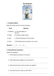 English Worksheet: The Snowman (Raymond Briggs)