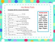 English Worksheet: MY BODY PARTS