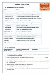 English Worksheet: IDIOMS ON SURVIVAL