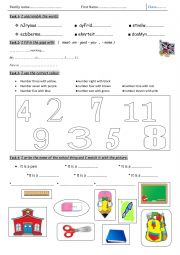 English Worksheet: days, numbers and colours