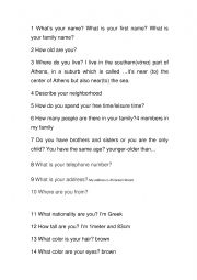 English Worksheet: General questions-Speaking