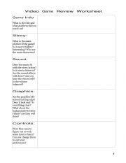 Game Review Worksheet