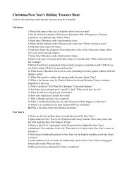 English Worksheet: Christmas New Years Holiday Treasure Hunt