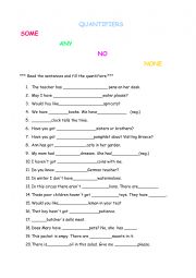 English Worksheet: Some,any,no,none