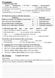 English Worksheet: Vocabulary, functions and grammar