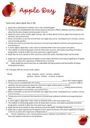 English Worksheet: Apple Day - Special Days