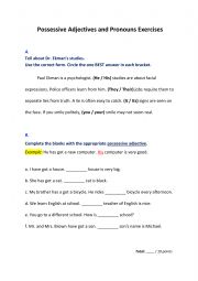 English Worksheet: Grammar _ Possessive Adjective Exercise.