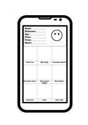 English Worksheet: All about me activity - design your own mobile phone