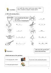 English Worksheet: Worksheet_Five senses & musical instrument