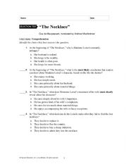 English Worksheet: The Necklace  Multiple Choice 