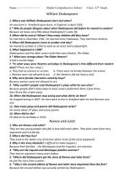 English Worksheet: 12 about william shakespeare