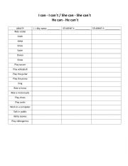 English Worksheet: I CAN, SHE CAN, HE CAN