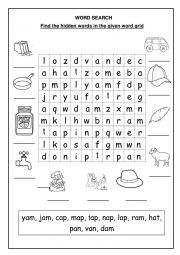 English Worksheet: Word search and rhyming words