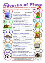 English Worksheet: Adverbs of Place 2: multi-choice worksheet with answer keys
