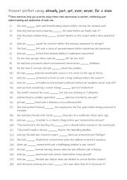 English Worksheet: B1-B2 Present perfect using already, just, yet, ever, never, for & since