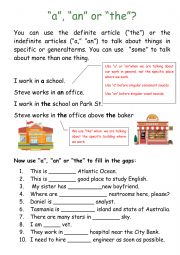 English Worksheet: A, an or the