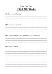 English Worksheet: Make your own traditions