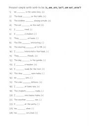 English Worksheet: Present simple with verb to be: is, am, are, is not, am not & are not  practise