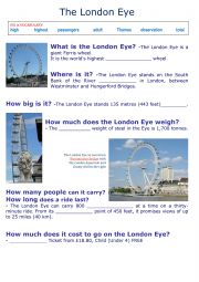 English Worksheet: London eye gap fill exercise