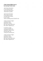 English Worksheet: Lady Gaga - I dont know what love is song worksheet