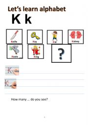 English Worksheet: how to write alphabet (k)